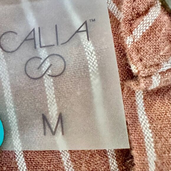 Calia Linen Blend Oversized Button-Up Shirt Brown White Stripe Long Sleeve M - Picture 8 of 10